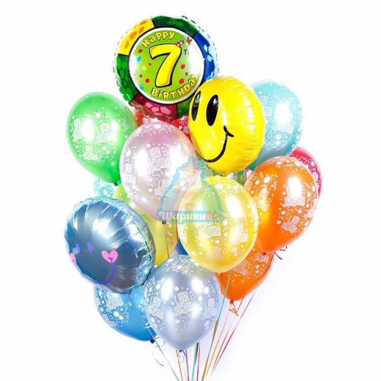 Композиция из гелиевых шаров С Днем Рождения с цифрой и смайлами