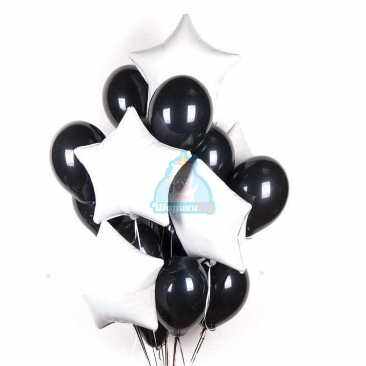 Композиция из черных шариков с белыми звездами