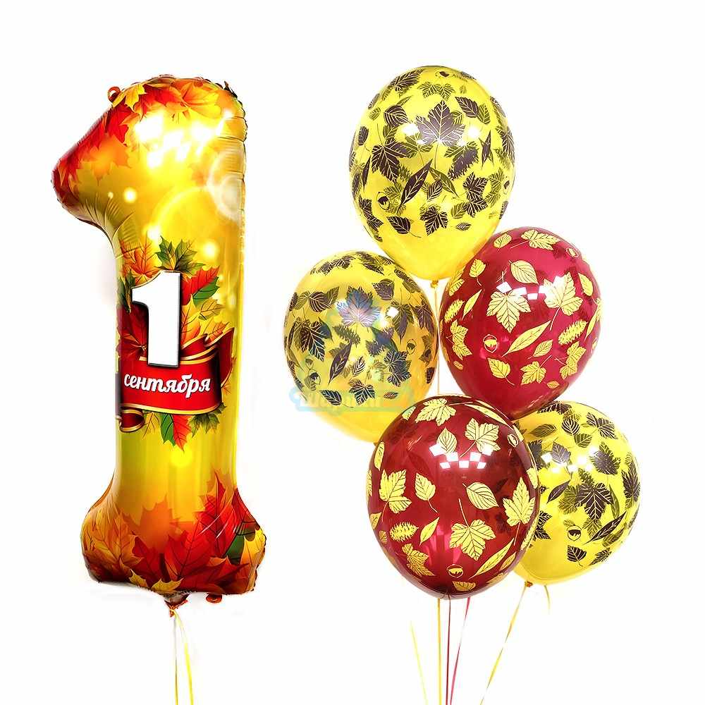 Композиция из желтых и красных шариков на 1 сентября с цифрой