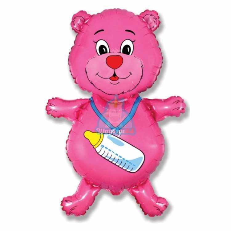 Фольгированная фигура мишка розовый