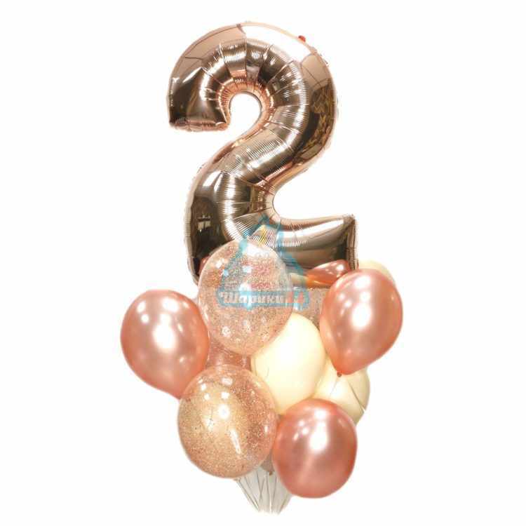 Воздушные шарики на День рождения с цифрой розовое золото