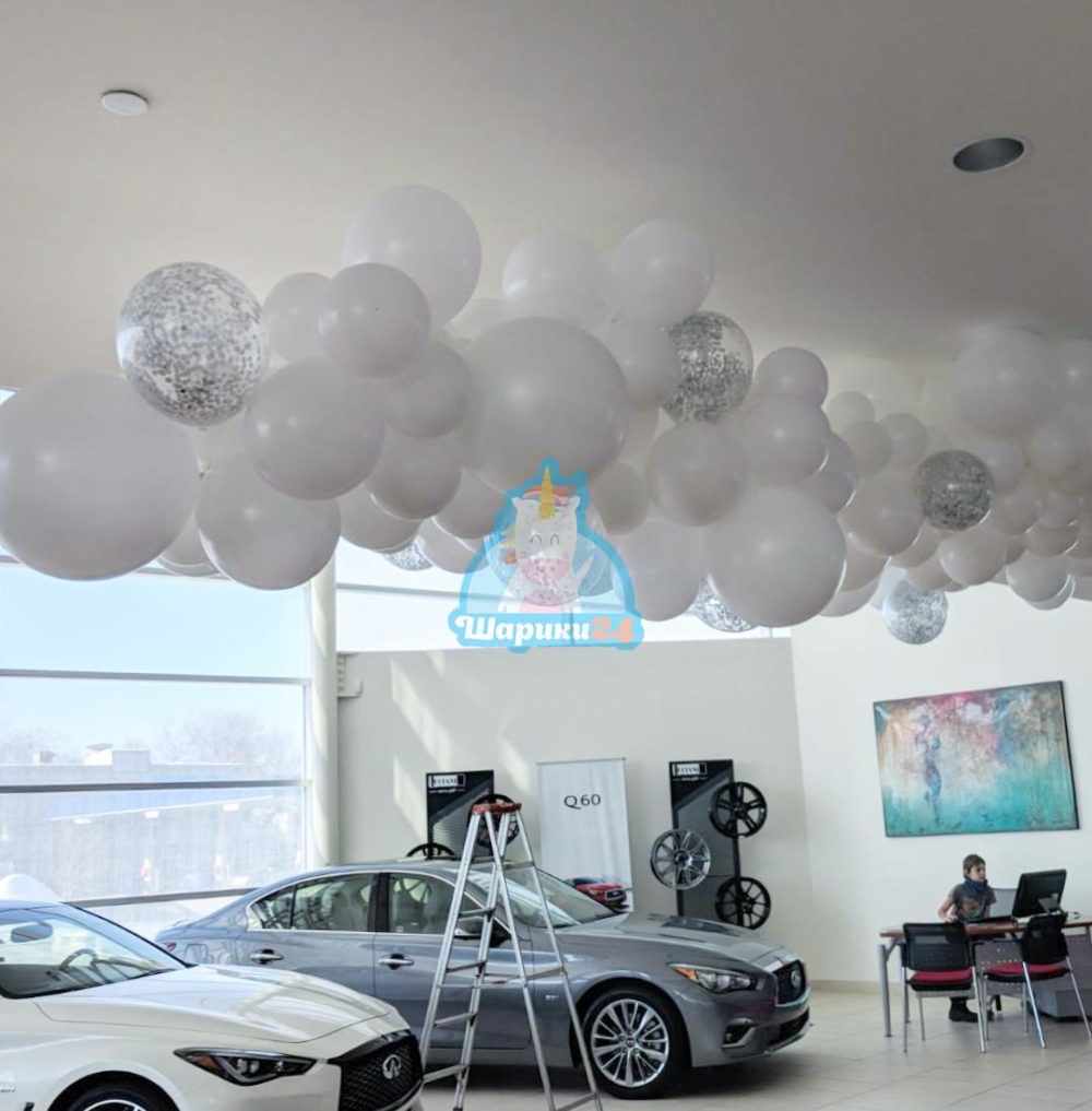 Оформление воздушными шарами облако из разноразмерных шаров под потолок 1 кв.м