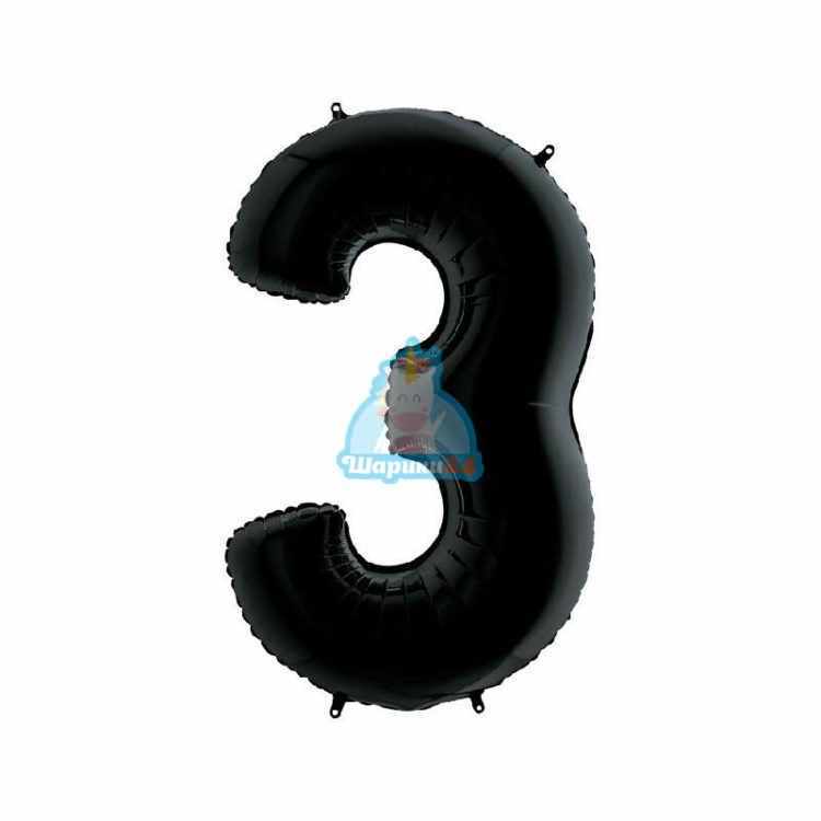 Фольгированная цифра 3 черная