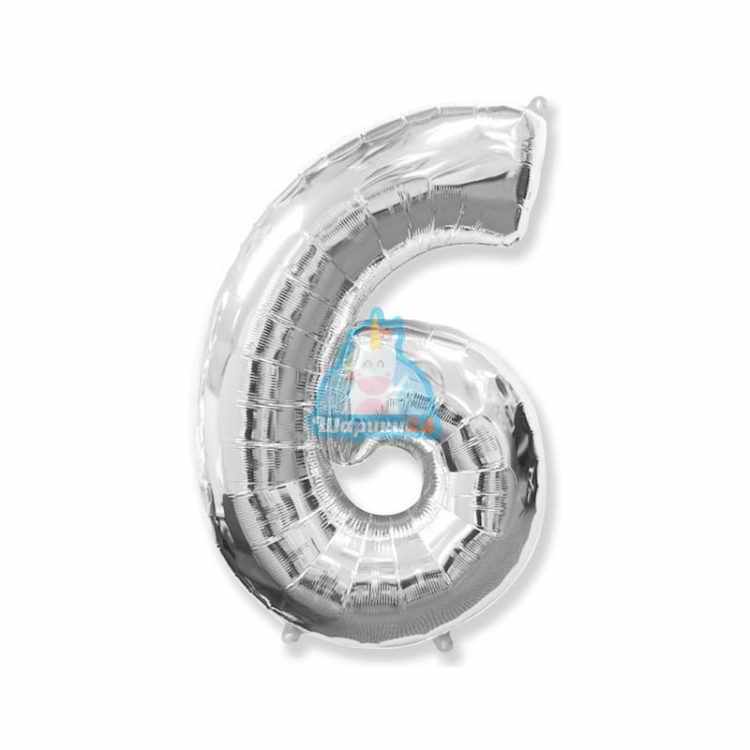 Фольгированная цифра 6 серебряная