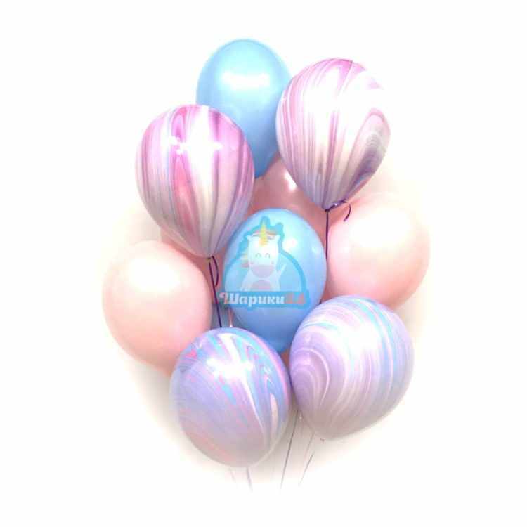 Гелиевые шары розовые и голубые с сиреневыми агатами