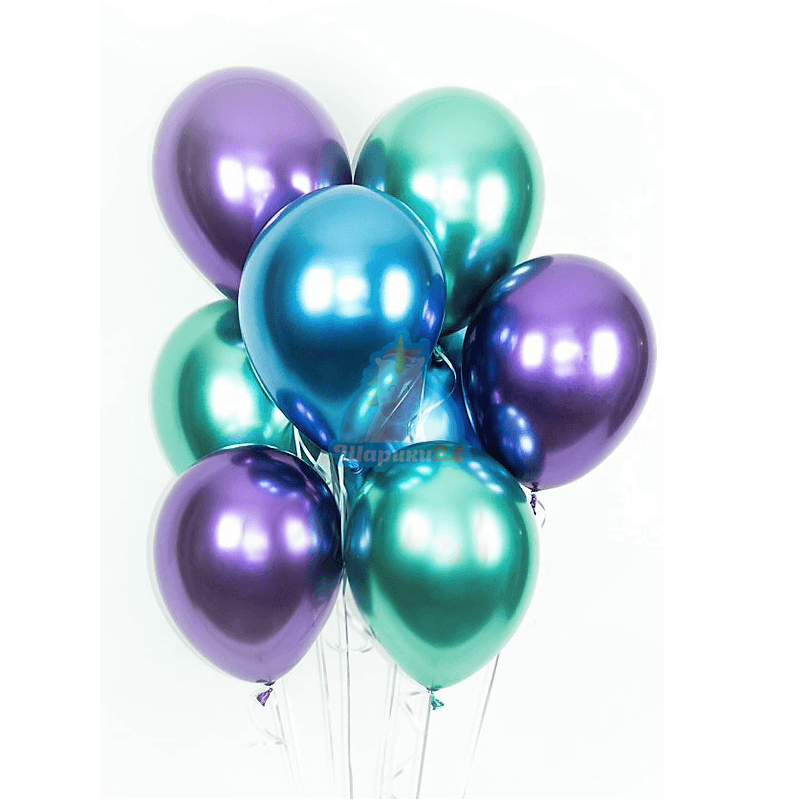 Гелиевые шары хромированные синие, фиолетовые и зеленые