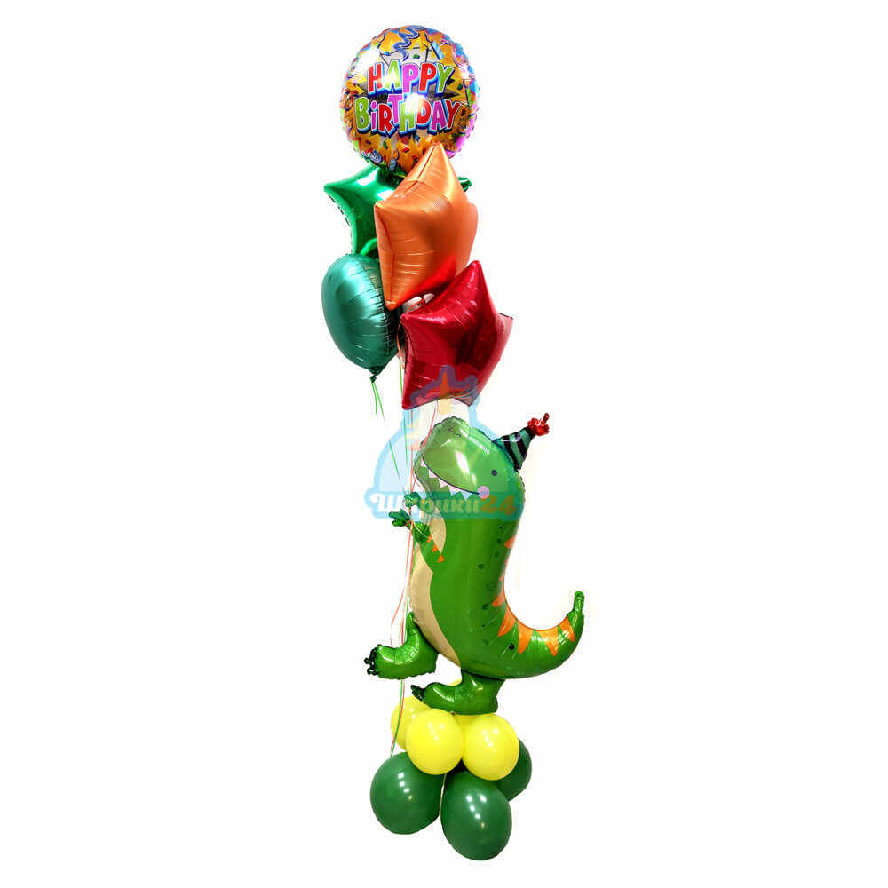 Композиция из разноцветных шаров с динозавром на день рождения!