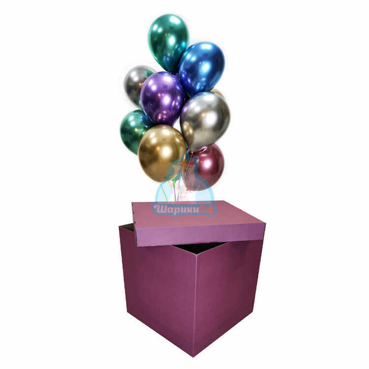 Разноцветные хромированные шарики в фиолетовой коробке