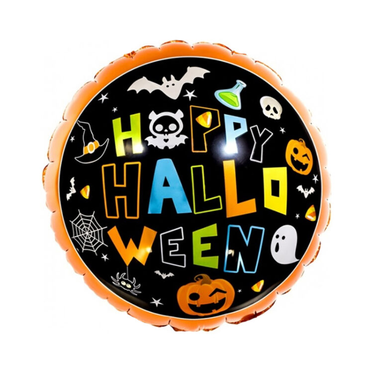 Фольгированный шар Happy Halloween с тыквами и приведениями