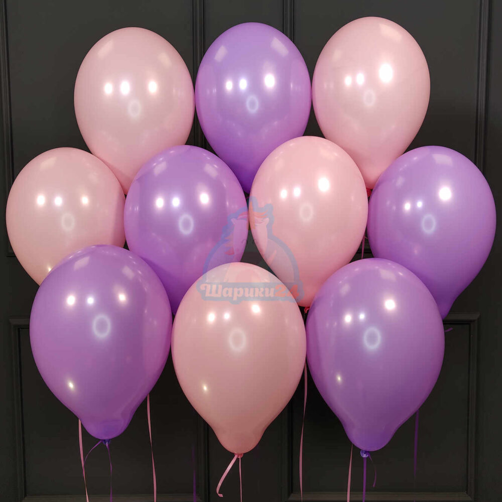 Облако розовых и фиолетовых шаров на 8 марта