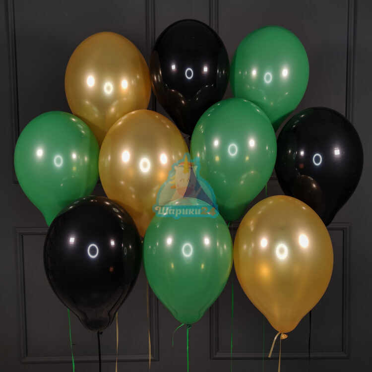 Черные зеленые и золотые шары на 23 февраля