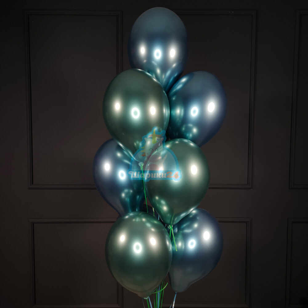 Гелиевые шары хромированные синие и зеленые