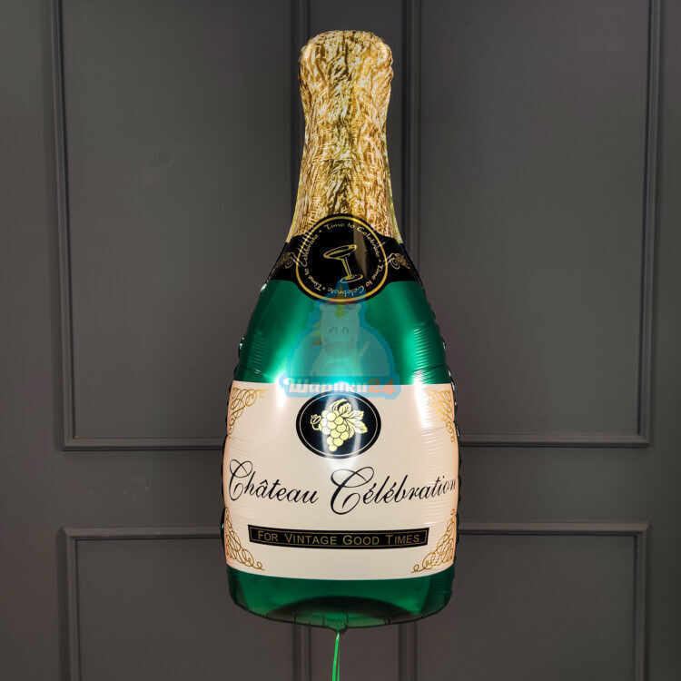 Фольгированная фигура бутылка шампанского зеленая