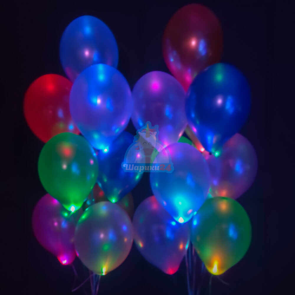 Светящиеся разноцветные шары металлик с разноцветными мигающими светодиодами
