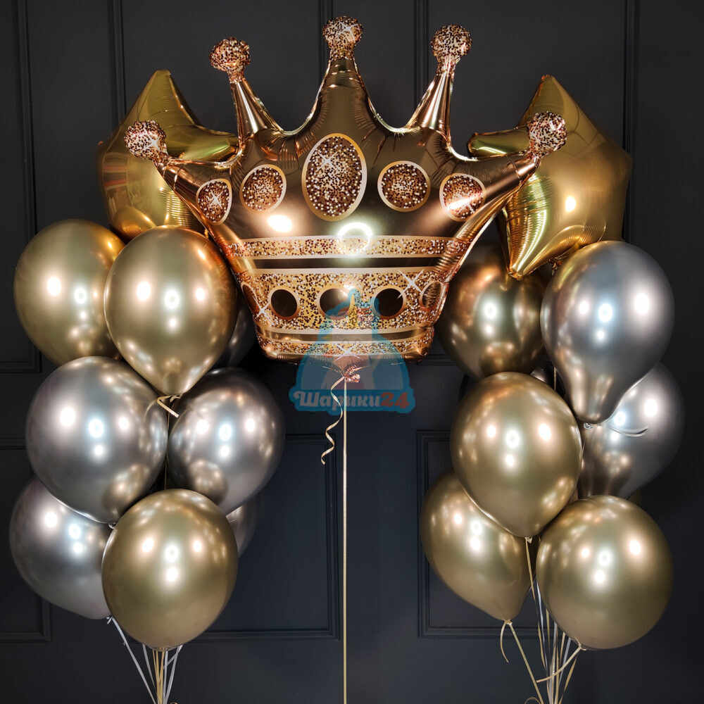 Композиция из хромированных шаров с золотой короной
