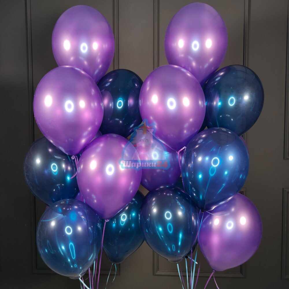 Гелиевые шары фиолетовые металлик и синие кристалл