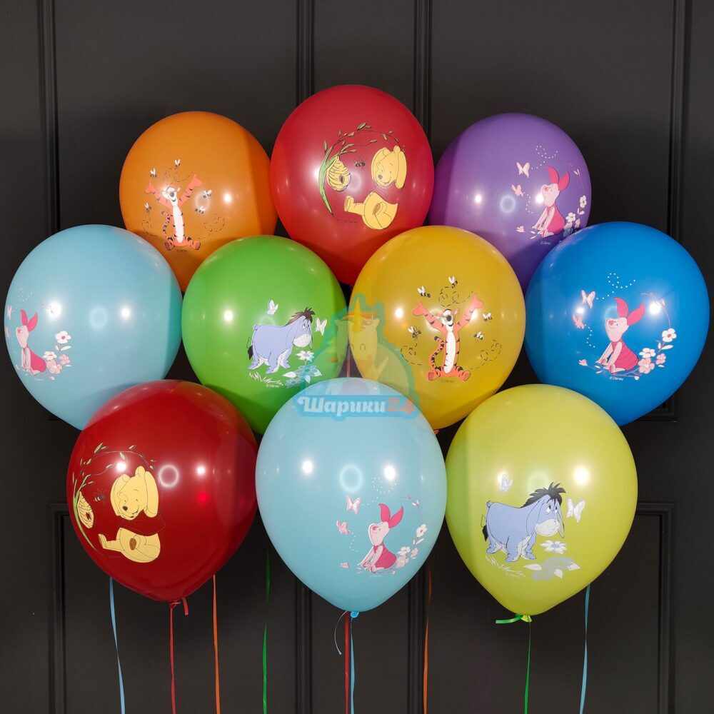 Гелиевые шары разноцветные с Винни пухом
