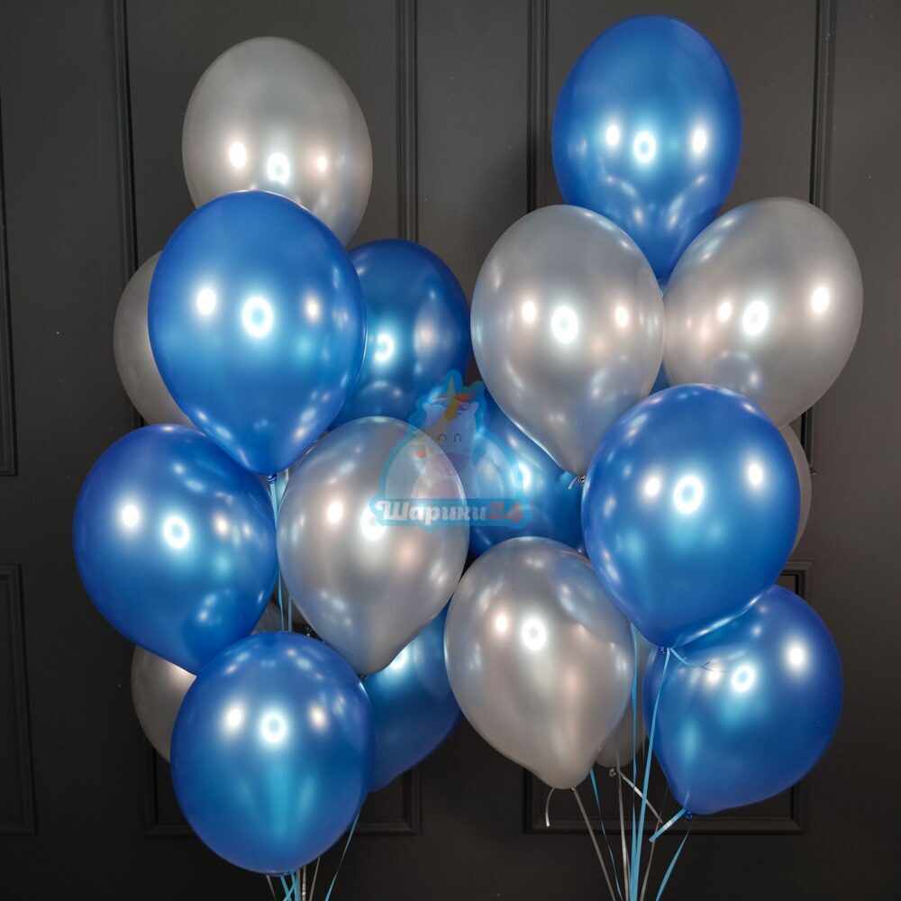 Гелиевые шары синие и серебряные металлик