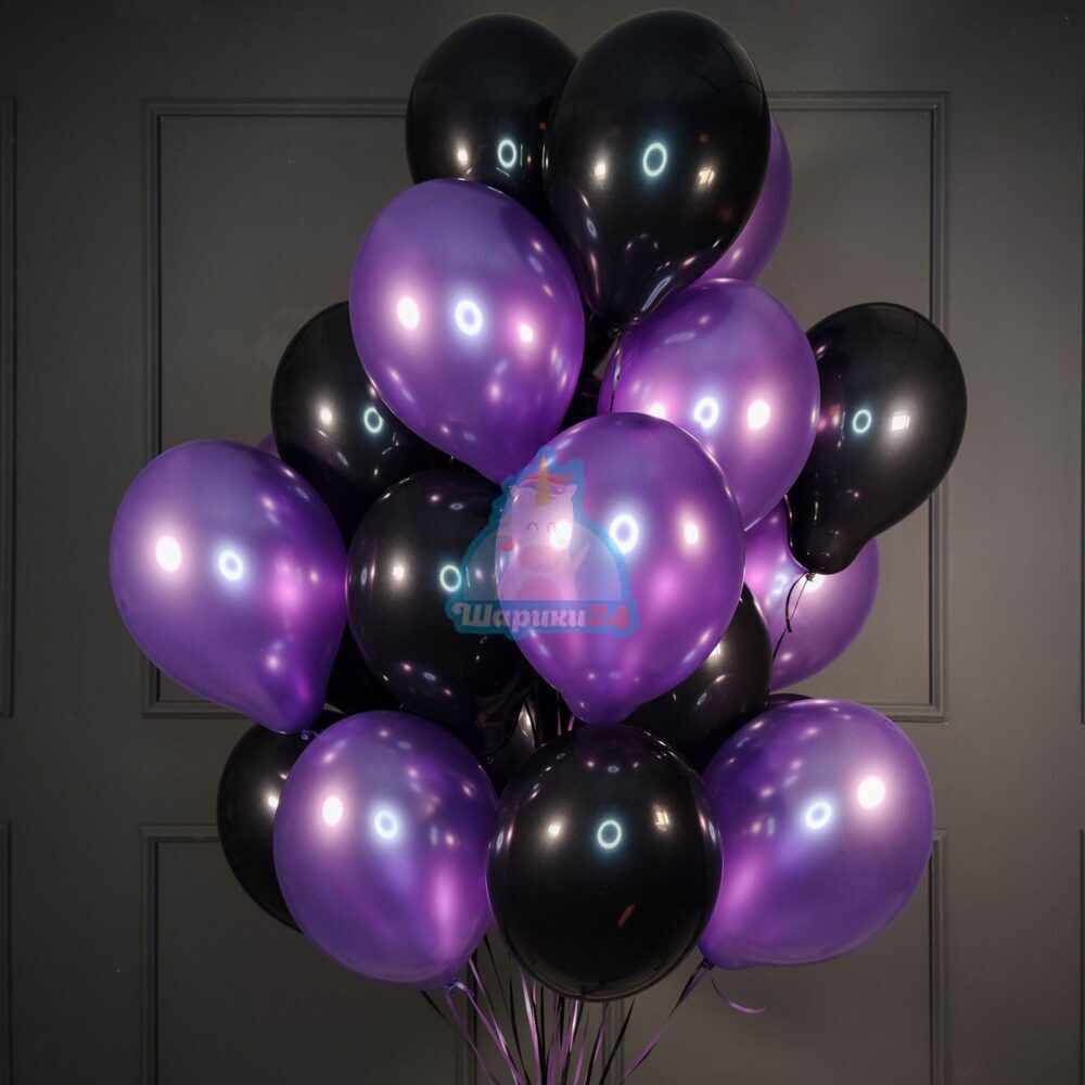 Гелиевые шары черных и фиолетовых шариков металлик