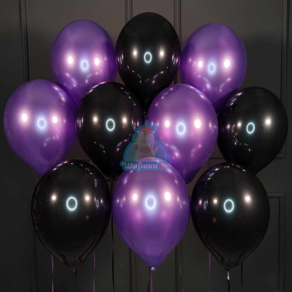 Облако черных и фиолетовых шариков металлик