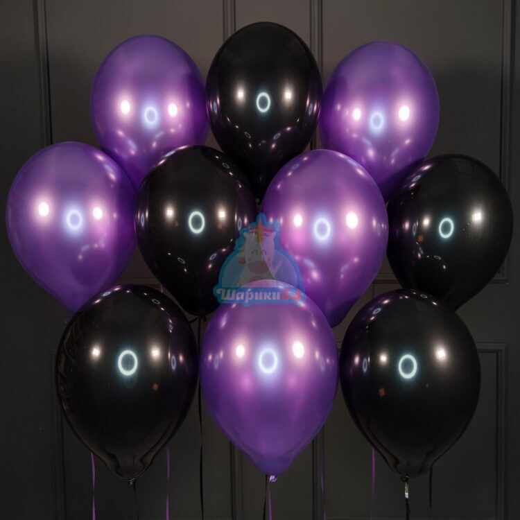 Шары с гелием черных и фиолетовых шариков металлик