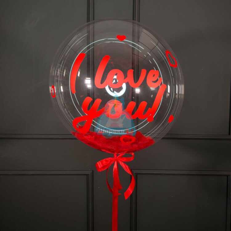 Кристальный шар Bubbles с красными перьями и надписью I Love You на день влюбленных
