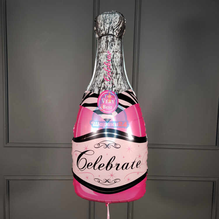 Фольгированная фигура розовая бутылка шампанского