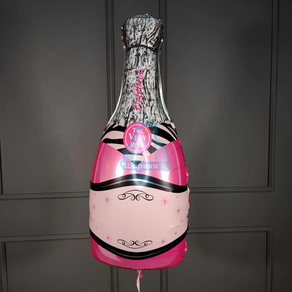 Фольгированная фигура розовая бутылка шампанского