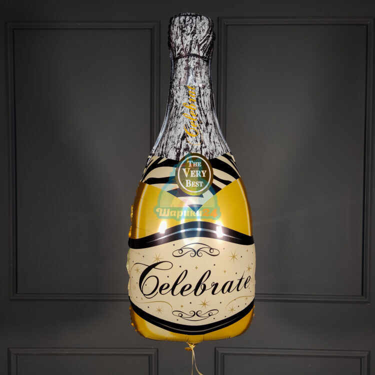 Фольгированная фигура бутылка шампанского золотая