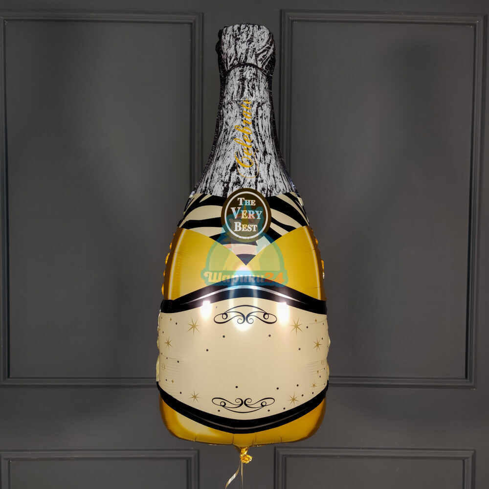 Фольгированная фигура бутылка шампанского золотая