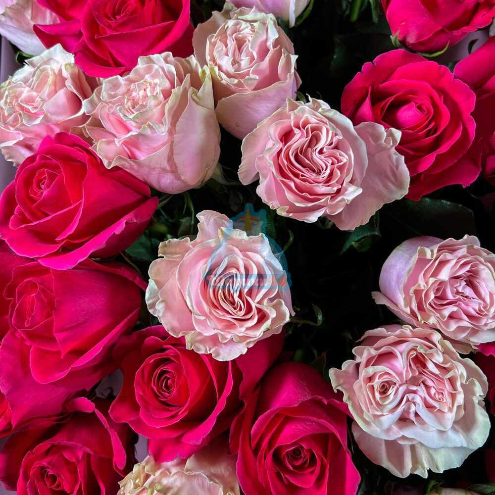 Букет из ярко и нежно розовых эквадорских роз