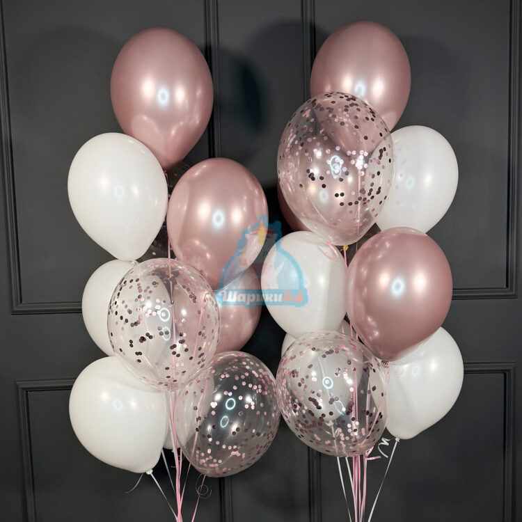 Набор шаров белых и розовых и прозрачных с конфетти