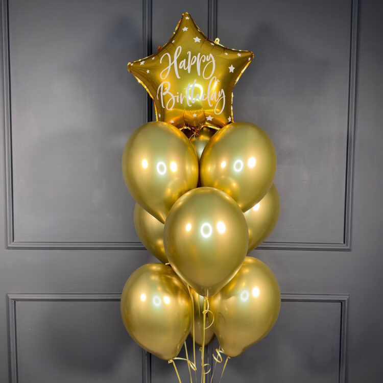 Набор из хромированных шаров со звездой и золотым бантом с бантиками